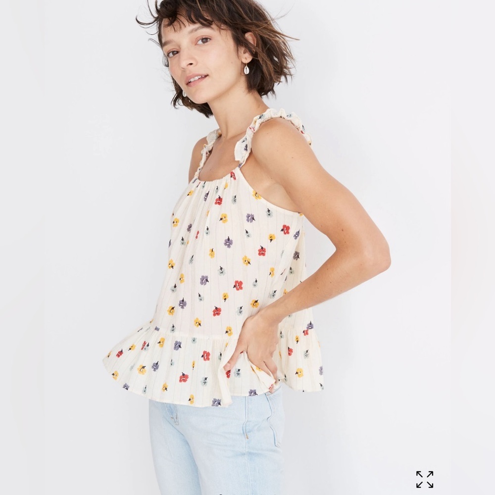 Madewell Ruffle-Strap Cami Top in Metallic-Striped Confetti Floral size 10